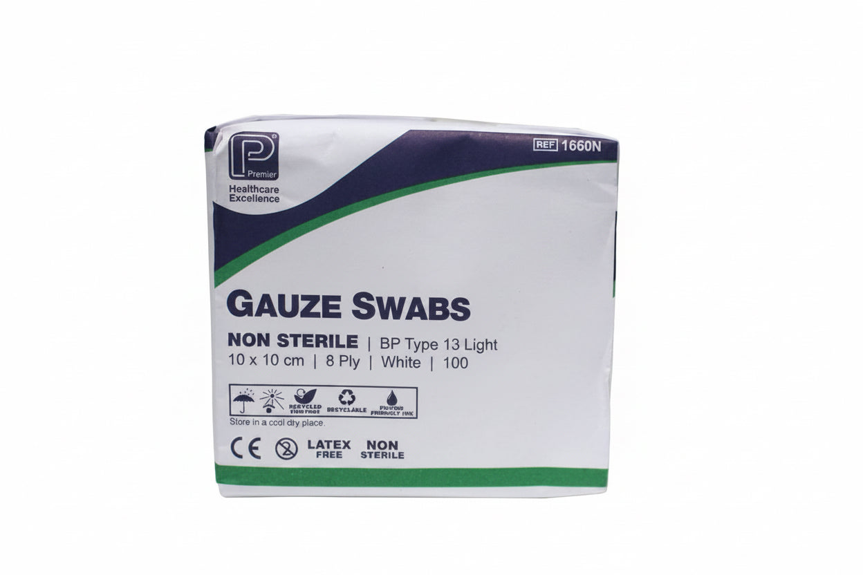 Gauze swabs, 10cm x 10cm, 100 pack, for UK aesthetic clinic use