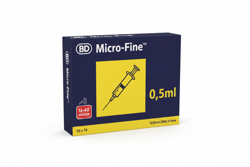 BD Microfine+ U40 0.5ml insulin syringe with 30G 8mm needle, 10 pack, for UK aesthetic clinics