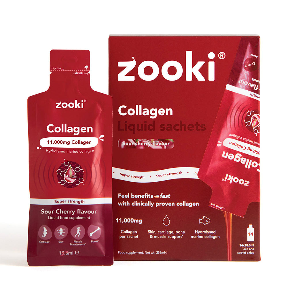 ZOOKI Super Strength collagen 11,000mg, sour cherry sachets, 14-pack marine peptide supplement for practitioners