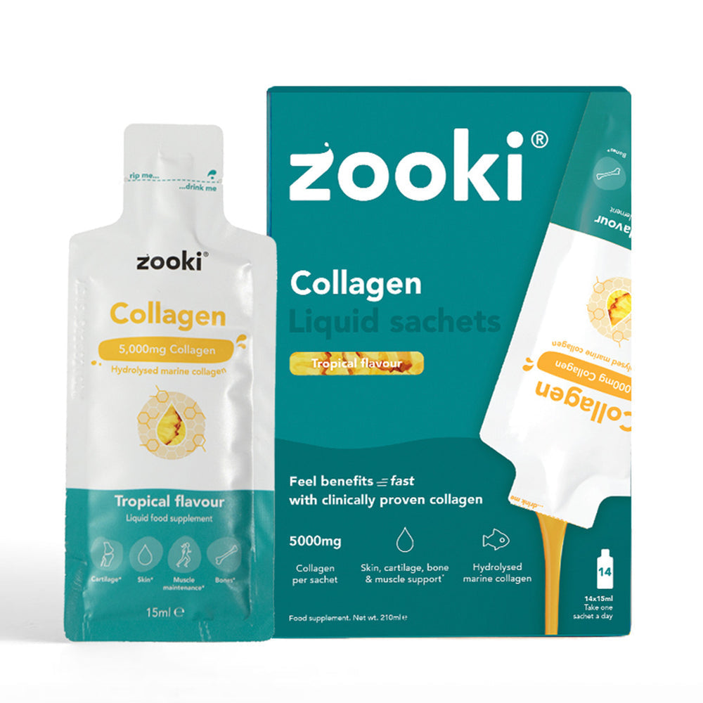 ZOOKI collagen 5,000mg, tropical sachets, 14-pack marine peptide wellness supplement