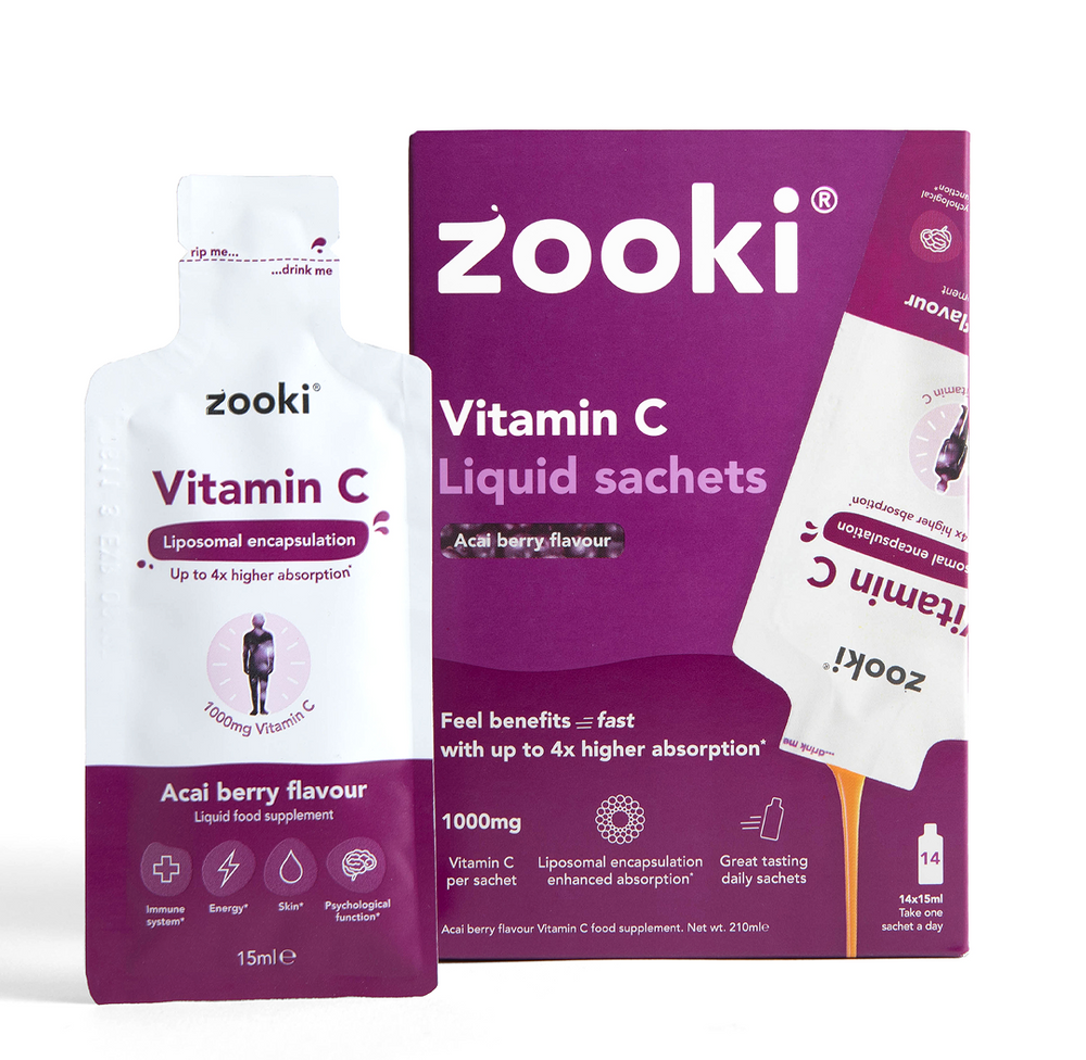 ZOOKI liposomal vitamin C liquid, acai berry sachets, 14-pack professional wellness supplement
