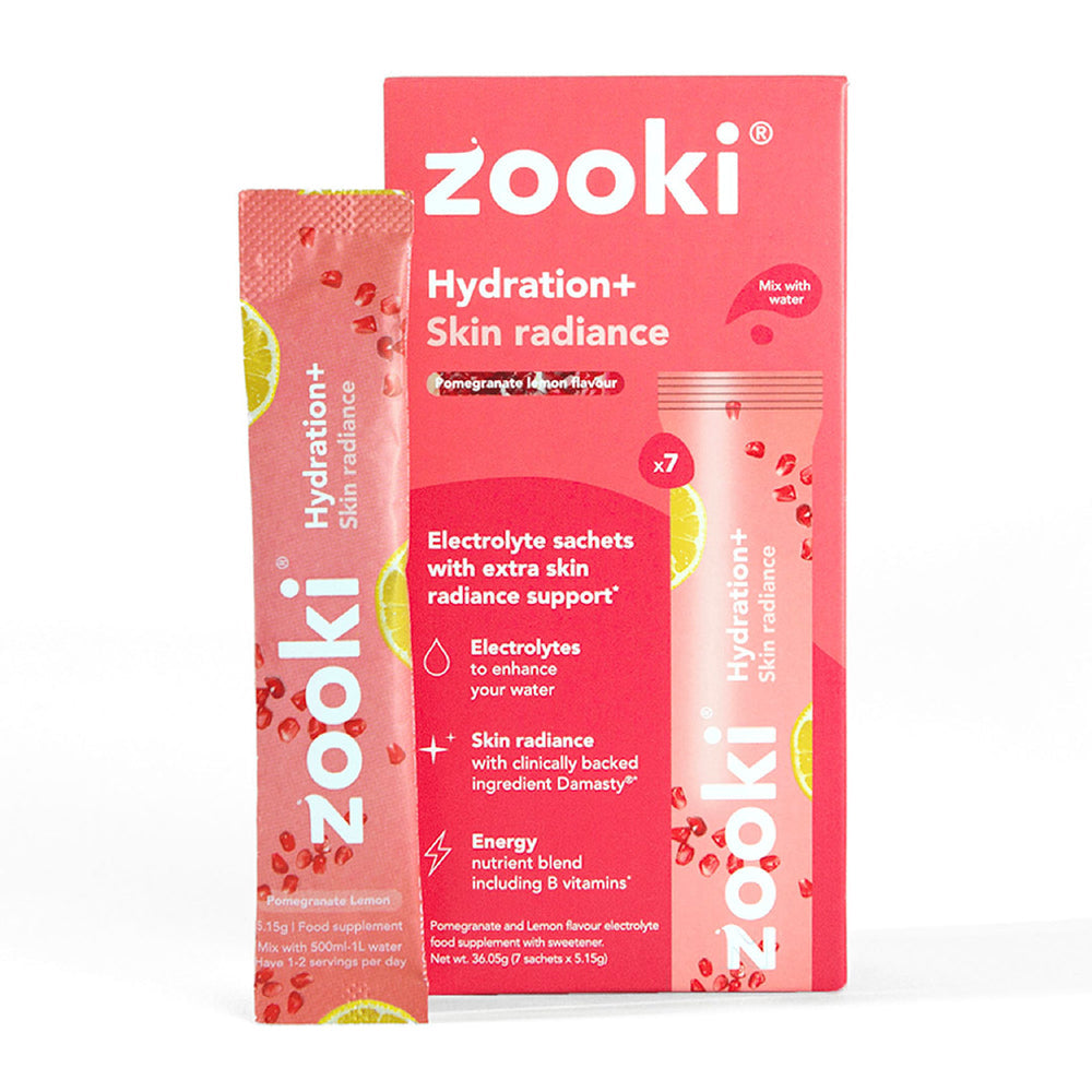 ZOOKI electrolytes plus skin radiance formula, pomegranate and lemon, 7-pack beauty supplement