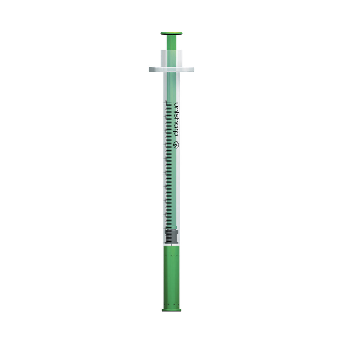Unisharp 1ml 29G fixed needle syringe, 0.5 inch, green, 100 pack, for UK aesthetic clinics