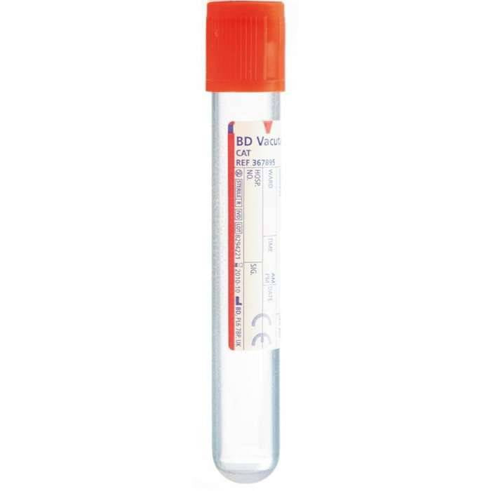 BD Vacutainer 10ml serum collection tubes (red cap), 100 pack, for clinic blood draws