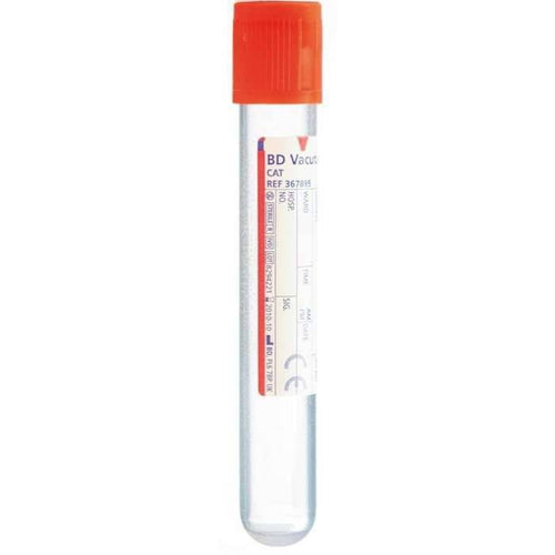 BD Vacutainer 10ml serum collection tubes (red cap), 100 pack, for clinic blood draws