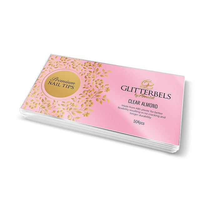 Glitterbels Glitterbels Clear Almond Tips UK nail supplies for professional nail technicians and salons