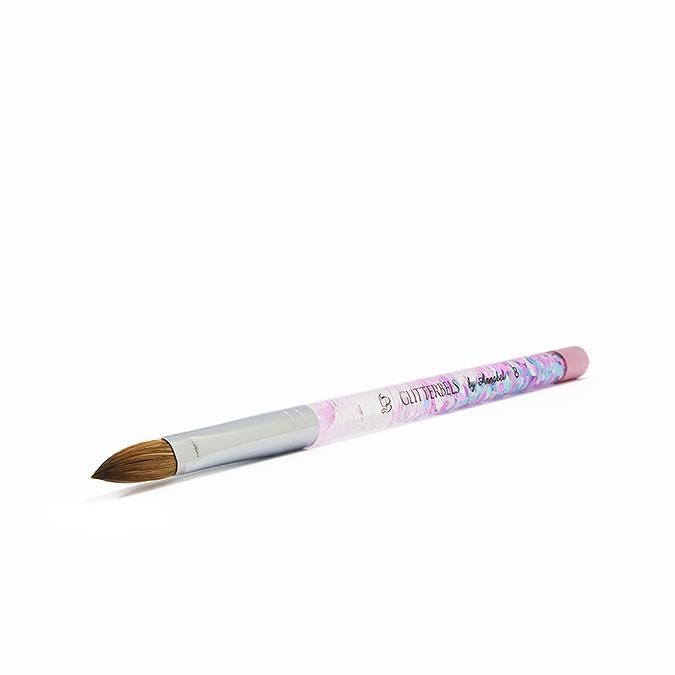 Glitterbels Pinched Pastel Glitter Acrylic Brush size 8 brush for gel art and acrylic application by UK nail technicians
