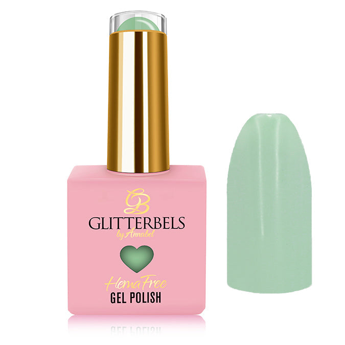 Glitterbels Matcha Tea hema free gel polish 14ml soak-off for UK nail technicians and salons