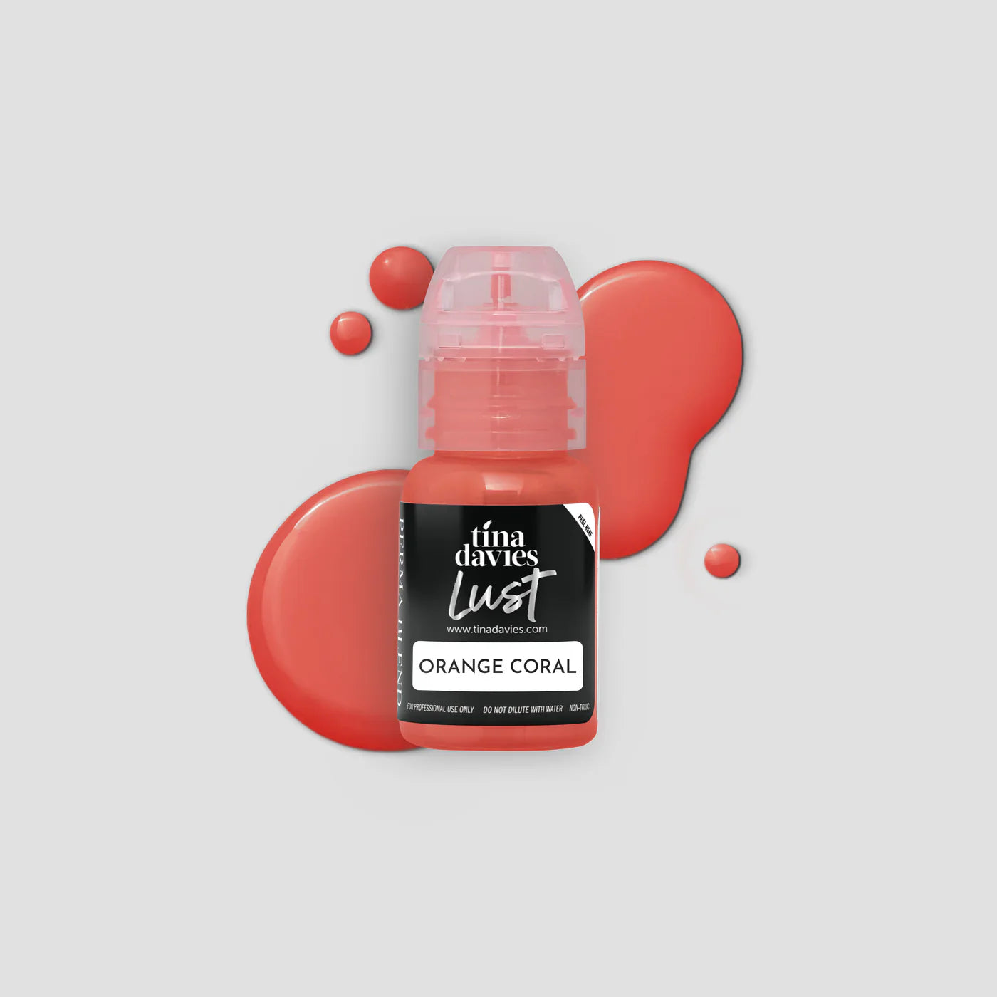 Tina Davies Lust lip pigment orange coral, for licensed UK permanent makeup lip blush artists