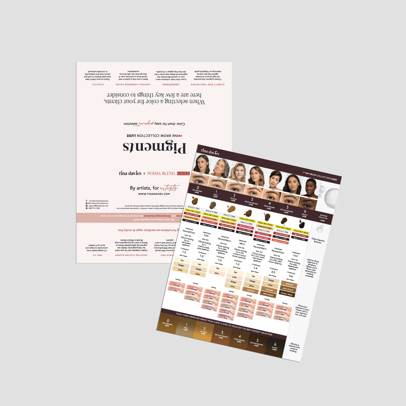 Tina Davies I love ink brow pigment LUXE colour chart for shade selection, for licensed UK permanent makeup artists