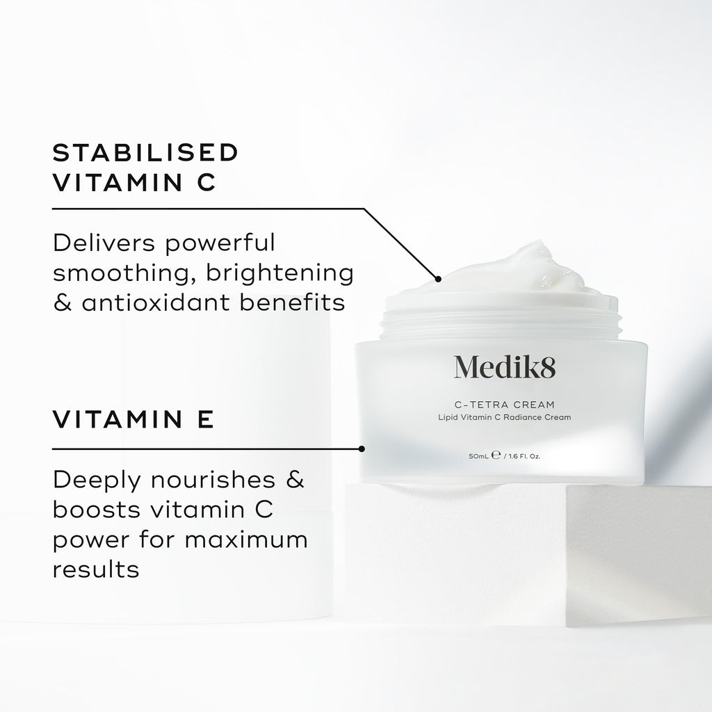 Medik8 C-TETRA cream, 3% vitamin C lipid complex, radiance brightening cream for UK clinics